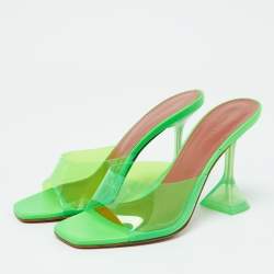 Amina Muaddi Fluro Green PVC Lupita Slide Sandals Size 36