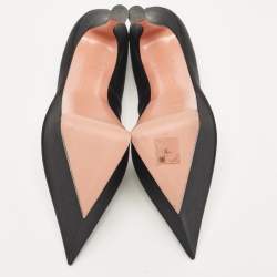 Amina Muaddi Black Satin Yigit Platform Pumps Size 39.5