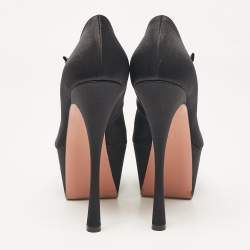 Amina Muaddi Black Satin Yigit Platform Pumps Size 39.5