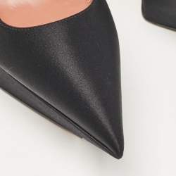 Amina Muaddi Black Satin Yigit Platform Pumps Size 39.5