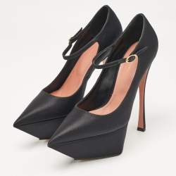 Amina Muaddi Black Satin Yigit Platform Pumps Size 39.5