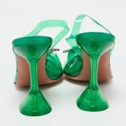 Amina Muaddi Green PVC Crystal Embellished Begum Slingback Pumps Size 37