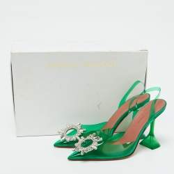 Amina Muaddi Green PVC Crystal Embellished Begum Slingback Pumps Size 37