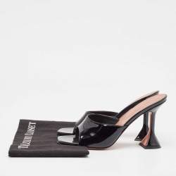 Amina Muaddi Black Patent Leather Lupita Slide Sandals Size 39
