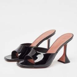 Amina Muaddi Black Patent Leather Lupita Slide Sandals Size 39