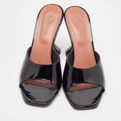 Amina Muaddi Black Patent Leather Lupita Slide Sandals Size 39