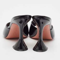 Amina Muaddi Black Patent Leather Lupita Slide Sandals Size 39