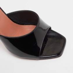 Amina Muaddi Black Patent Leather Lupita Slide Sandals Size 39