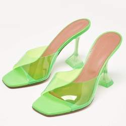 Amina Muaddi Green PVC lupita Slide Sandals Size 39.5
