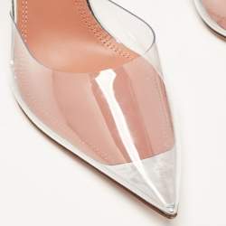  Amina Muaddi Silver PVC and Patent Leather Ursina Pumps Size 36