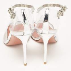  Amina Muaddi Silver PVC and Patent Leather Ursina Pumps Size 36