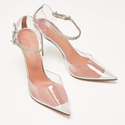 Amina Muaddi Silver PVC and Patent Leather Ursina Pumps Size 36