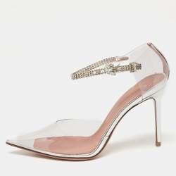  Amina Muaddi Silver PVC and Patent Leather Ursina Pumps Size 36
