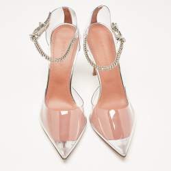  Amina Muaddi Silver PVC and Patent Leather Ursina Pumps Size 36