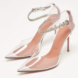  Amina Muaddi Silver PVC and Patent Leather Ursina Pumps Size 36