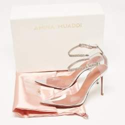  Amina Muaddi Silver PVC and Patent Leather Ursina Pumps Size 36