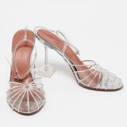 Pre Owned Amina Muaddi Transparent PVC Brygit T-Strap Pumps Size 38