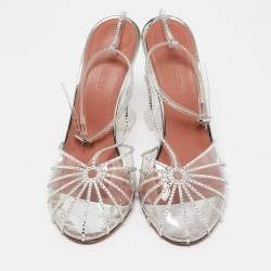 Pre Owned Amina Muaddi Transparent PVC Brygit T-Strap Pumps Size 38