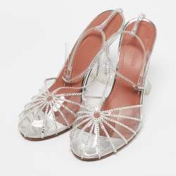 Pre Owned Amina Muaddi Transparent PVC Brygit T-Strap Pumps Size 38