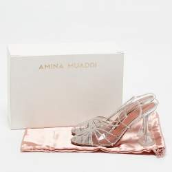 Pre Owned Amina Muaddi Transparent PVC Brygit T-Strap Pumps Size 38