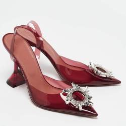 Pre Owned Amina Muaddi Burgundy Begum Pumps Size 39.5