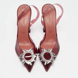 Pre Owned Amina Muaddi Burgundy Begum Pumps Size 39.5