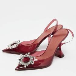 Pre Owned Amina Muaddi Burgundy Begum Pumps Size 39.5