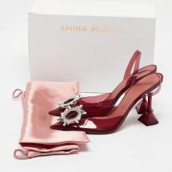 Pre Owned Amina Muaddi Burgundy Begum Pumps Size 39.5