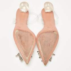Pre Owned Amina Muaddi Transparent Begum Ankle Strap Sandals Size 37.5
