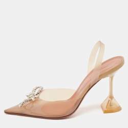 Pre Owned Amina Muaddi Beige PVC Rosie Slingback Pumps Size 38