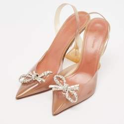 Pre Owned Amina Muaddi Beige PVC Rosie Slingback Pumps Size 38