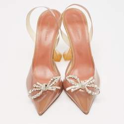 Pre Owned Amina Muaddi Beige PVC Rosie Slingback Pumps Size 38