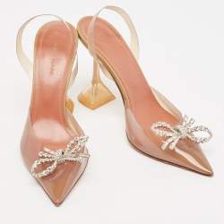 Pre Owned Amina Muaddi Beige PVC Rosie Slingback Pumps Size 38