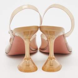 Pre Owned Amina Muaddi Beige PVC Rosie Slingback Pumps Size 38