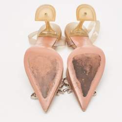 Pre Owned Amina Muaddi Beige PVC Rosie Slingback Pumps Size 38