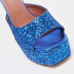 Pre Owned Amina Muaddi Blue Glitter Ankle Strap Sandals Size 38