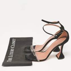 Amina Muaddi Black Suede and PVC Vita Crystal Ankle Strap Sandals Size 39.5