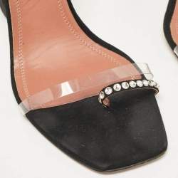 Amina Muaddi Black Suede and PVC Vita Crystal Ankle Strap Sandals Size 39.5