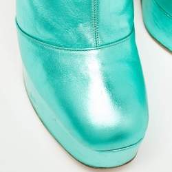 Amina Muaddi Metallic Green Leather Platform Ankle Boots Size 39