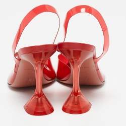 Pre Owned Amina Muaddi Red PVC Rosie Crystal Embellished Bow Slingback Pumps Size 39.5