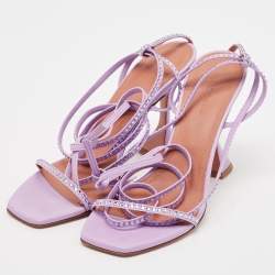 Amina Muaddi Purple Leather Crystal Embellished Vita Ankle Strap Sandals Size 39