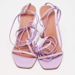 Amina Muaddi Purple Leather Crystal Embellished Vita Ankle Strap Sandals Size 39