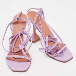 Amina Muaddi Purple Leather Crystal Embellished Vita Ankle Strap Sandals Size 39