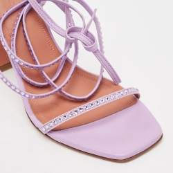 Amina Muaddi Purple Leather Crystal Embellished Vita Ankle Strap Sandals Size 39