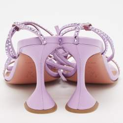 Amina Muaddi Purple Leather Crystal Embellished Vita Ankle Strap Sandals Size 39