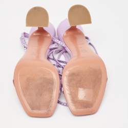 Amina Muaddi Purple Leather Crystal Embellished Vita Ankle Strap Sandals Size 39