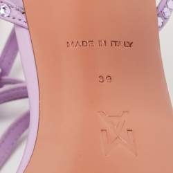 Amina Muaddi Purple Leather Crystal Embellished Vita Ankle Strap Sandals Size 39