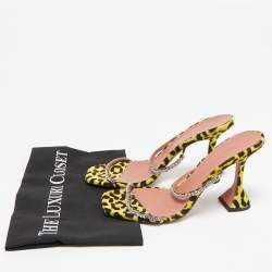 Amina Muaddi Yellow/Black Calf Hair and Leather Gilda Slide Sandals Size 39.5