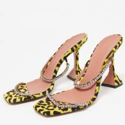 Amina Muaddi Yellow/Black Calf Hair and Leather Gilda Slide Sandals Size 39.5
