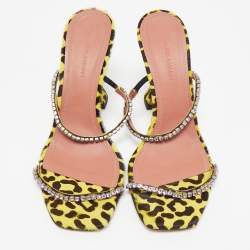 Amina Muaddi Yellow/Black Calf Hair and Leather Gilda Slide Sandals Size 39.5